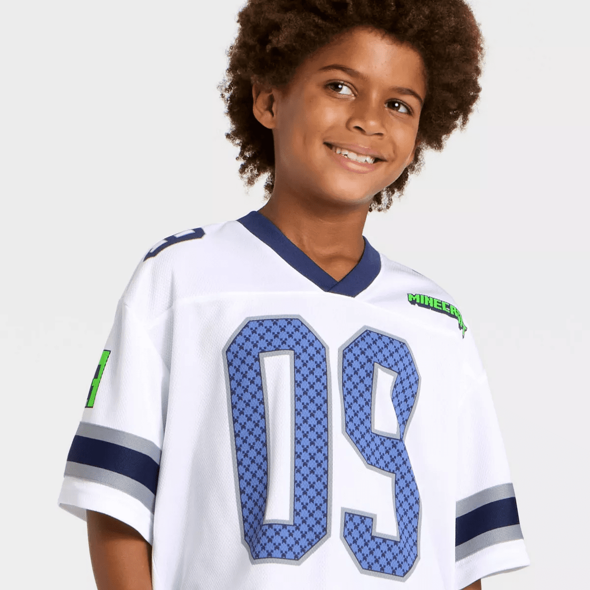 Boys' Minecraft Creeper Mesh Football Jersey - Heather Gray/White/Navy Blue - Image 2