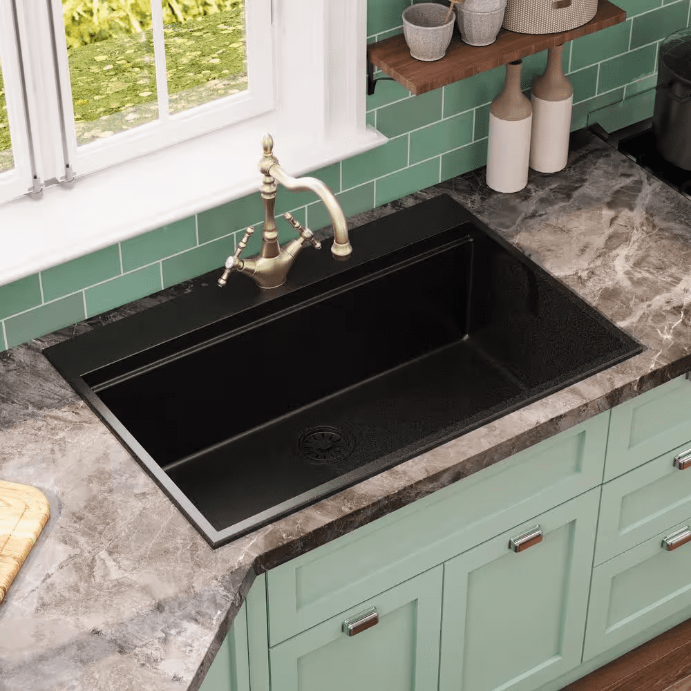 Workstation 33 In. 1-Hole Drop-In Quartz Composite Single Bowl Kitchen Sink in Matte Black with Accessories - Image 12