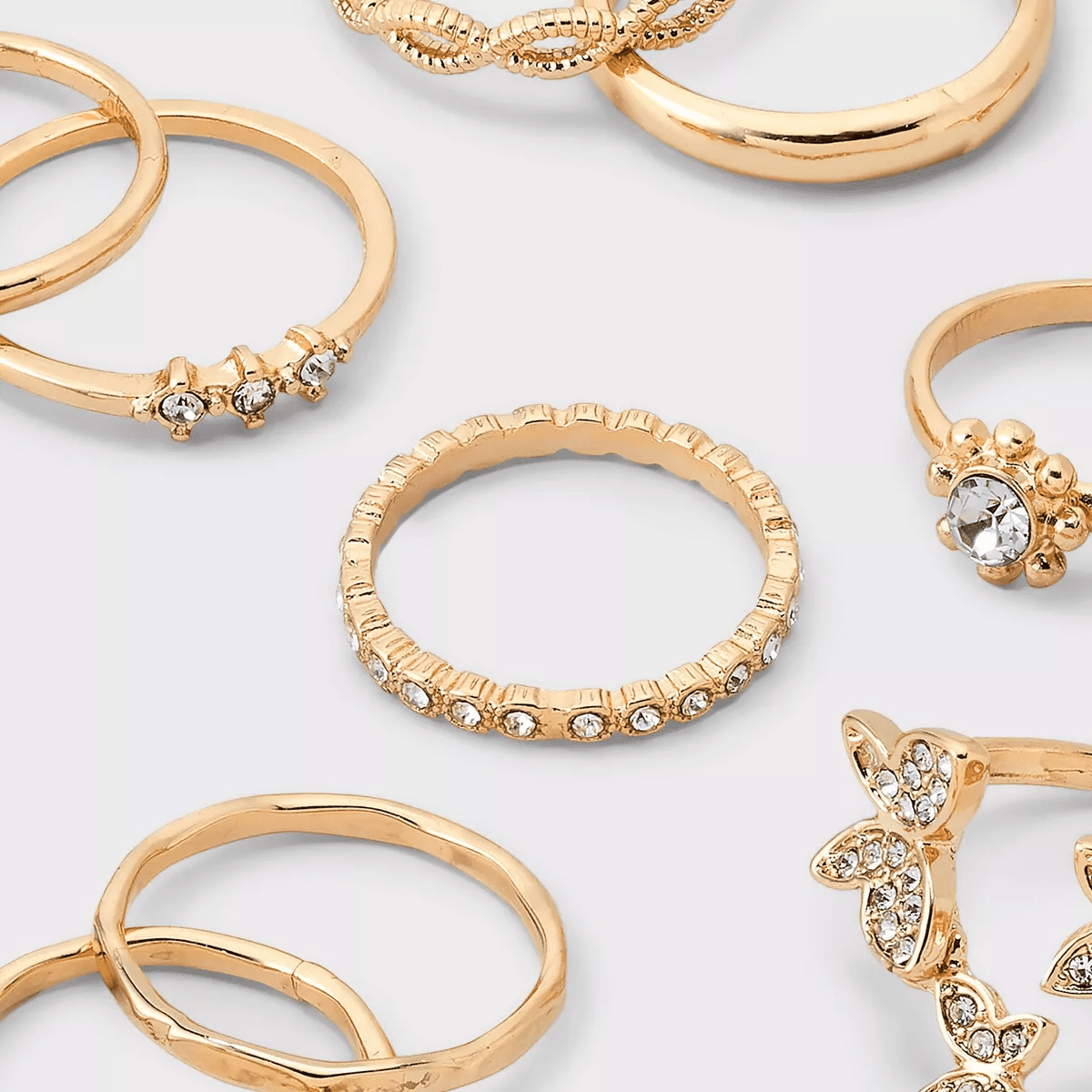 Crystal Floating Butterfly Ring Set 8Pc- Wild Fable™ Gold: Stacking Rings, Recycled Zinc, Sizes 6-8 - Image 3