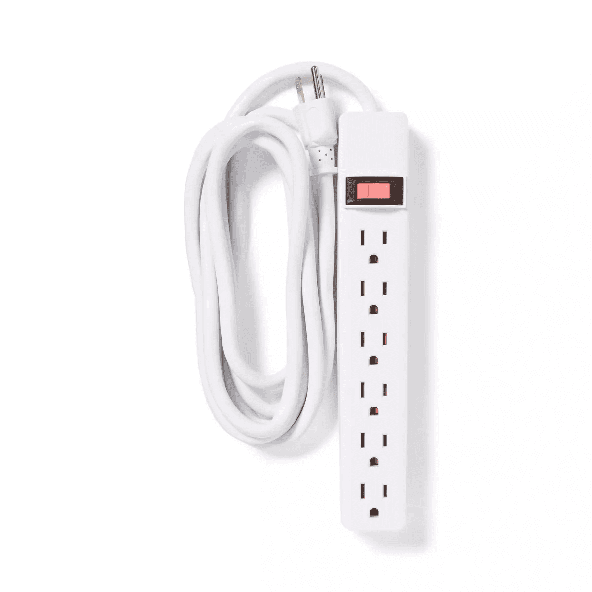 8' 6 Outlet Indoor Power Strip White - Dealworthy™: 15A, 1875W, 14 AWG, 8Ft Extension Cord, 3 Conductors - Image 2