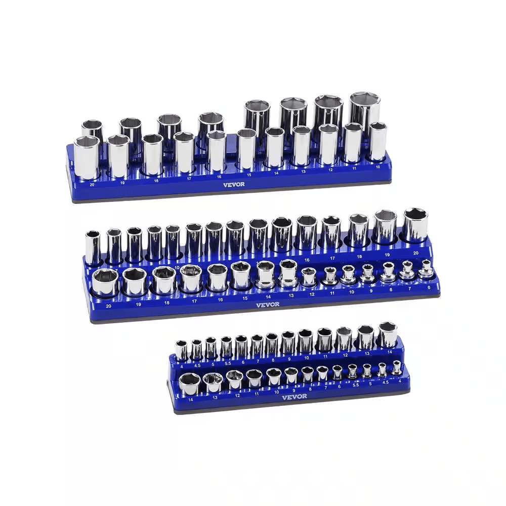 Magnetic Socket Organizer Set, 3-Pieces Magnetic Socket Holder, 1/4 In., 3/8 In. and 1/2 In. Metric Socket Trays