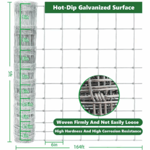 14 Gauge 5 X 164 Ft. Galvanized Cattle Farm Fence Wire Mesh for Livestock Goat, Deer Hog Wire Rolls Animal Barrier Fence