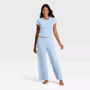 Women'S Pointelle Short Sleeve Shirt and Pants Pajama Set - Auden