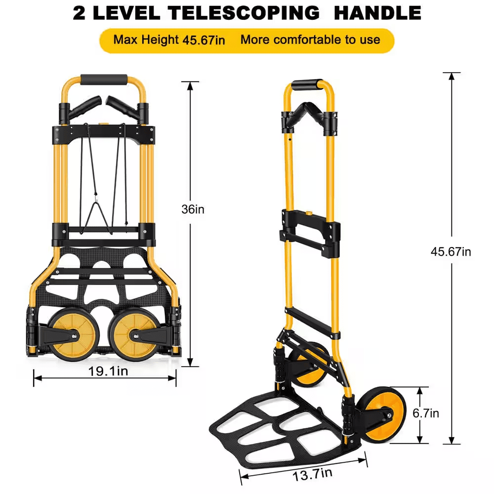 350 Lb. Capacity Folding Hand Truck Dolly, Telescoping Handle and Rubber Wheels for Moving, Shopping, Travel, Office Use - Image 7