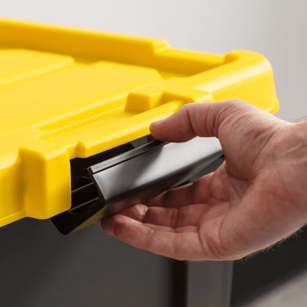3 Gal. Heavy-Duty Stackable Storage Tote, Black with Yellow Lid (Set of 5) - Image 5