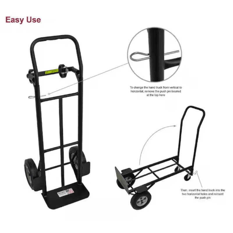 600-Lbs. Capacity 4 -Wheel Black Steel Convertible Hand Truck - Image 5