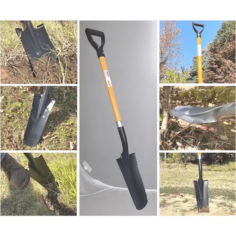 48 In. Durable Fiberglass Rubber Grip D-Handle Length Drain Spade Teeth with Heavy-Duty Metal Blade (2-Pack) - Image 6