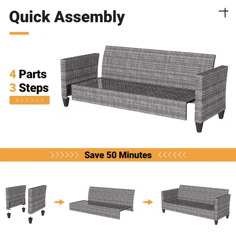 New Vultros Gray 5-Piece Wicker Outdoor Patio Conversation Seating Set with Blue Cushions - Image 4