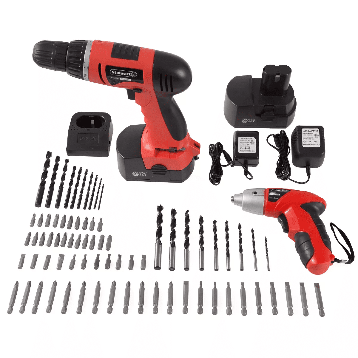 Stalwart 74-Piece 12V Cordless Drill and 3.6V Screwdriver Set with Case - Image 5