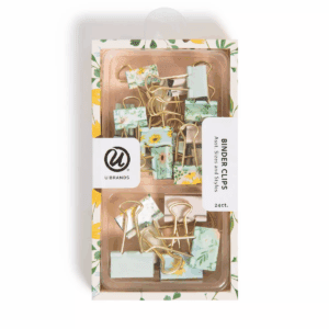 U Brands 24Ct Binder Clips Vintage Sunflower: Steel Office Supplies, Small Multicolor Clips, Fasteners, 3.42" Width