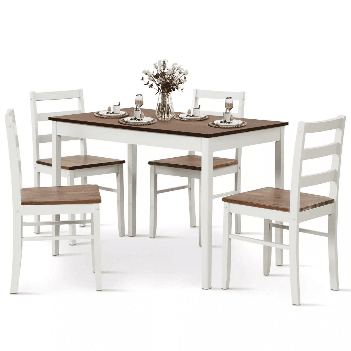 Costway 5-Piece Dining Set Solid Wood Kitchen with Rectangular Table & 4 Chairs Natural/Coffee/Grey - Image 10