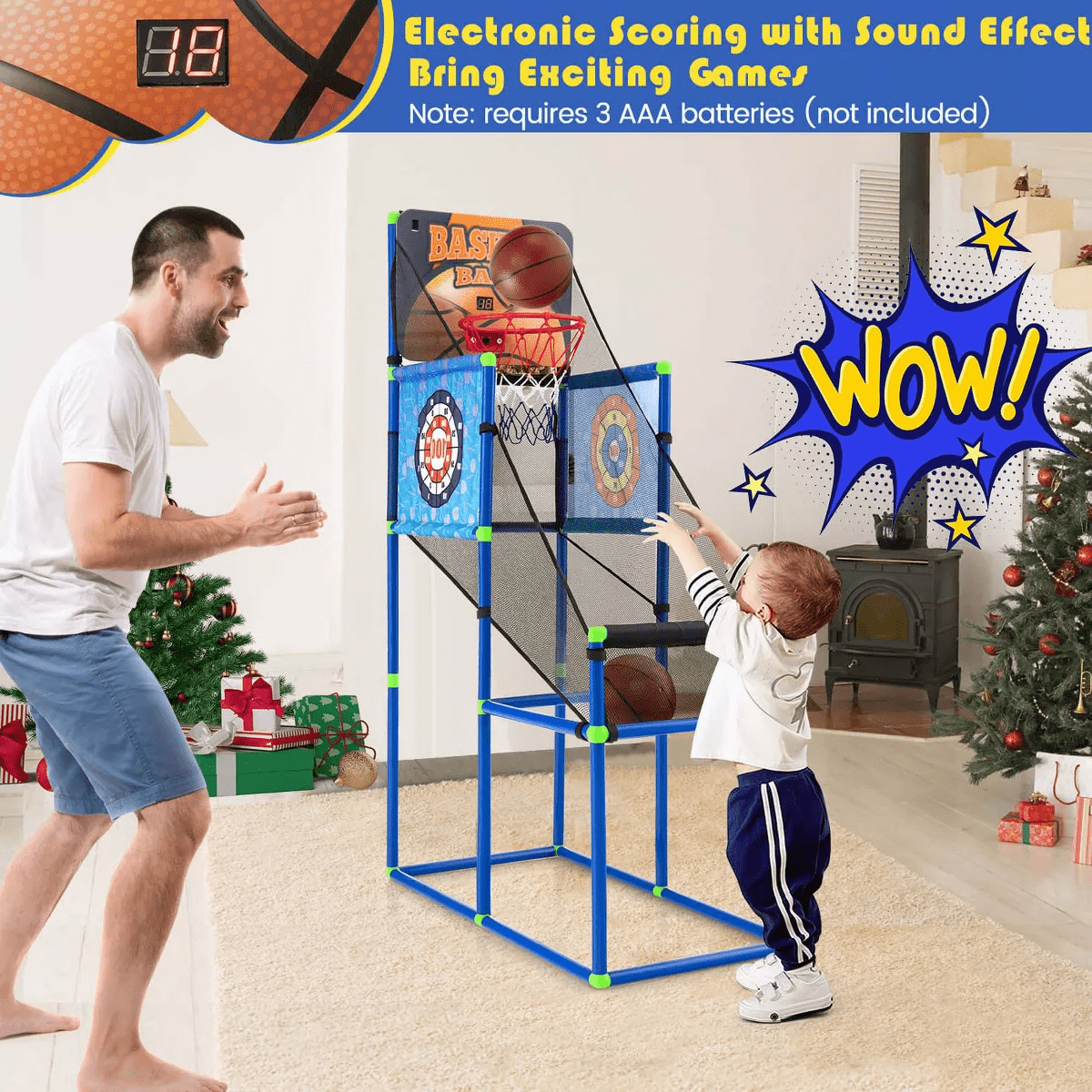 Costway 2-In-1 Kids Basketball Arcade & Sticky Balls Game W/Electronic Scoreboard Sound - Image 4