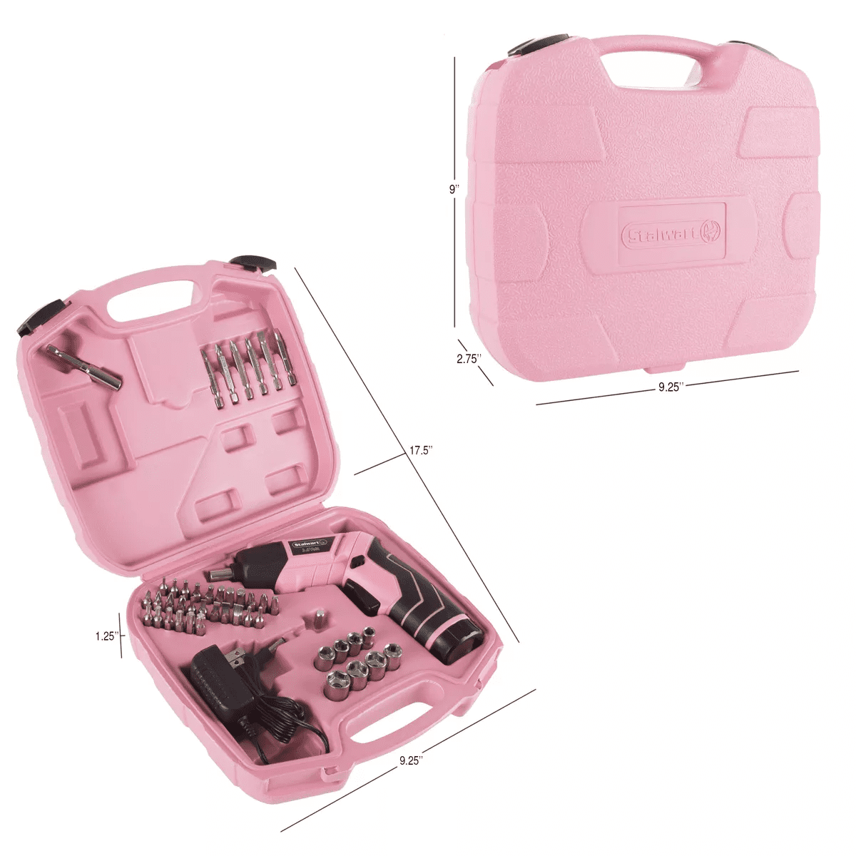Fleming Supply Pivoting Cordless Power Tool Set - 45 Pieces, Including Screwdrivers, Bits, Sockets, and Case - Pink and Black - Image 4