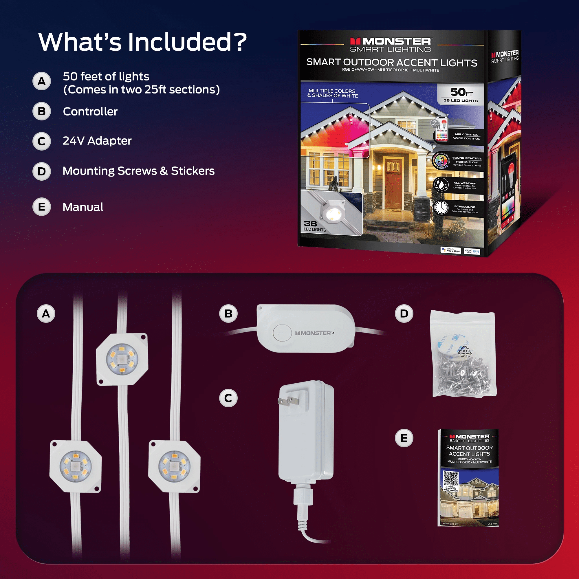 Outdoor LED Smart Lights, RGBIC+ Multiwhite Permanent Outdoor Lights W/ Voice Control, for Christmas, Halloween, Party, Gameday and More, 50Ft - Image 4