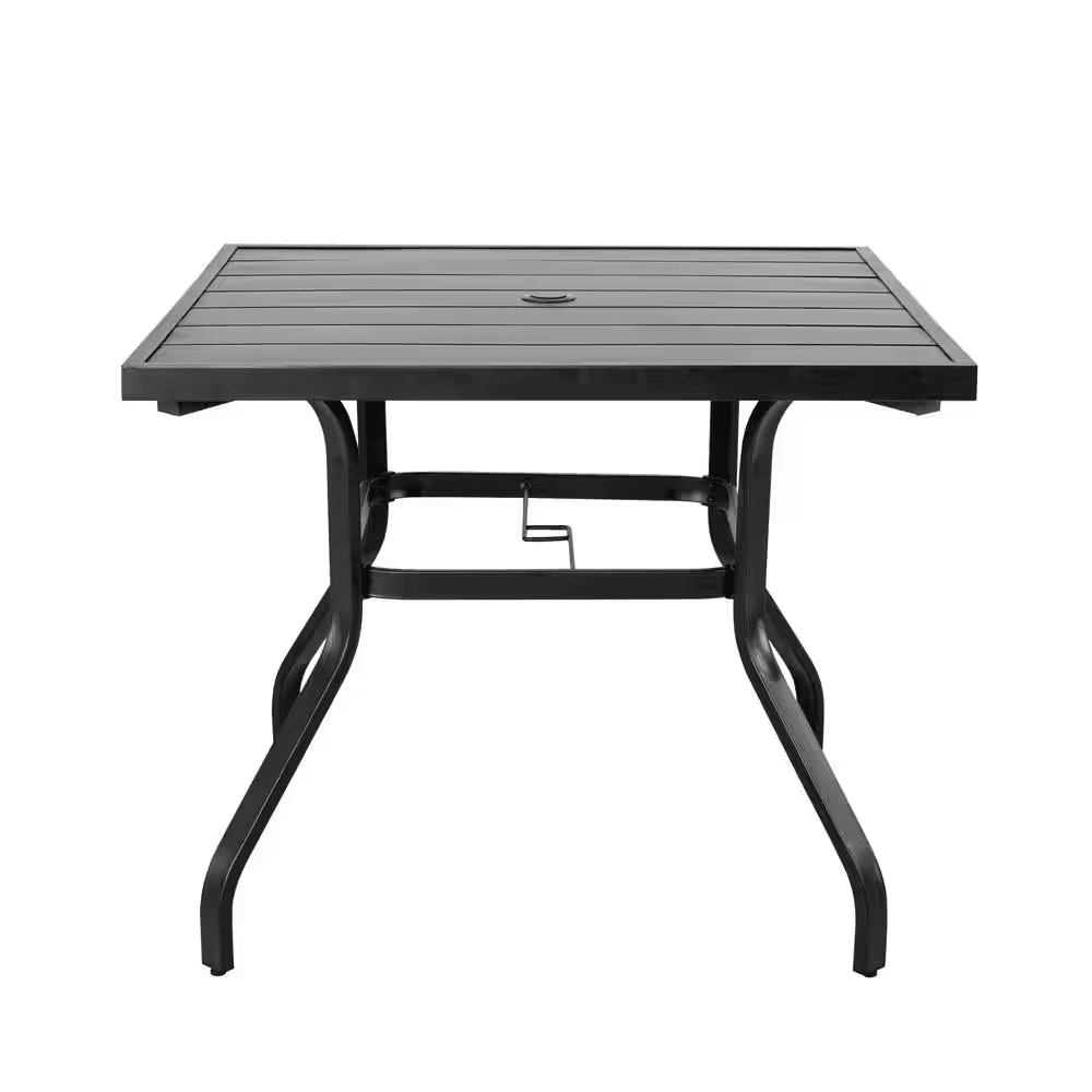 5-Piece Steel Sling Outdoor Patio Dining Set with Square Table and Swivel Dining Chairs in Brown - Image 10