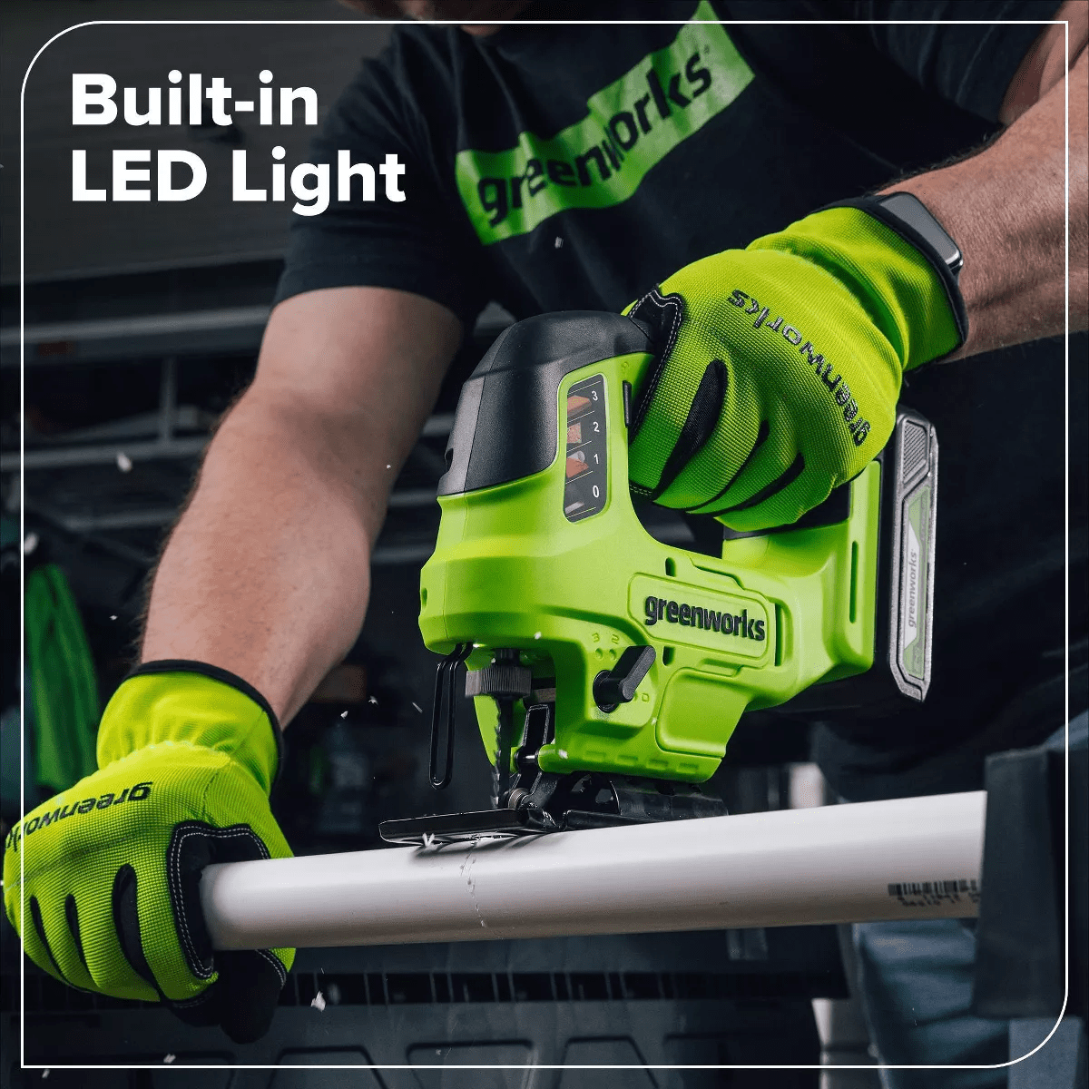 Greenworks POWERALL 24V Cordless Brushless 1'' Jigsaw with 1.5Ah Battery and Charger - Image 5