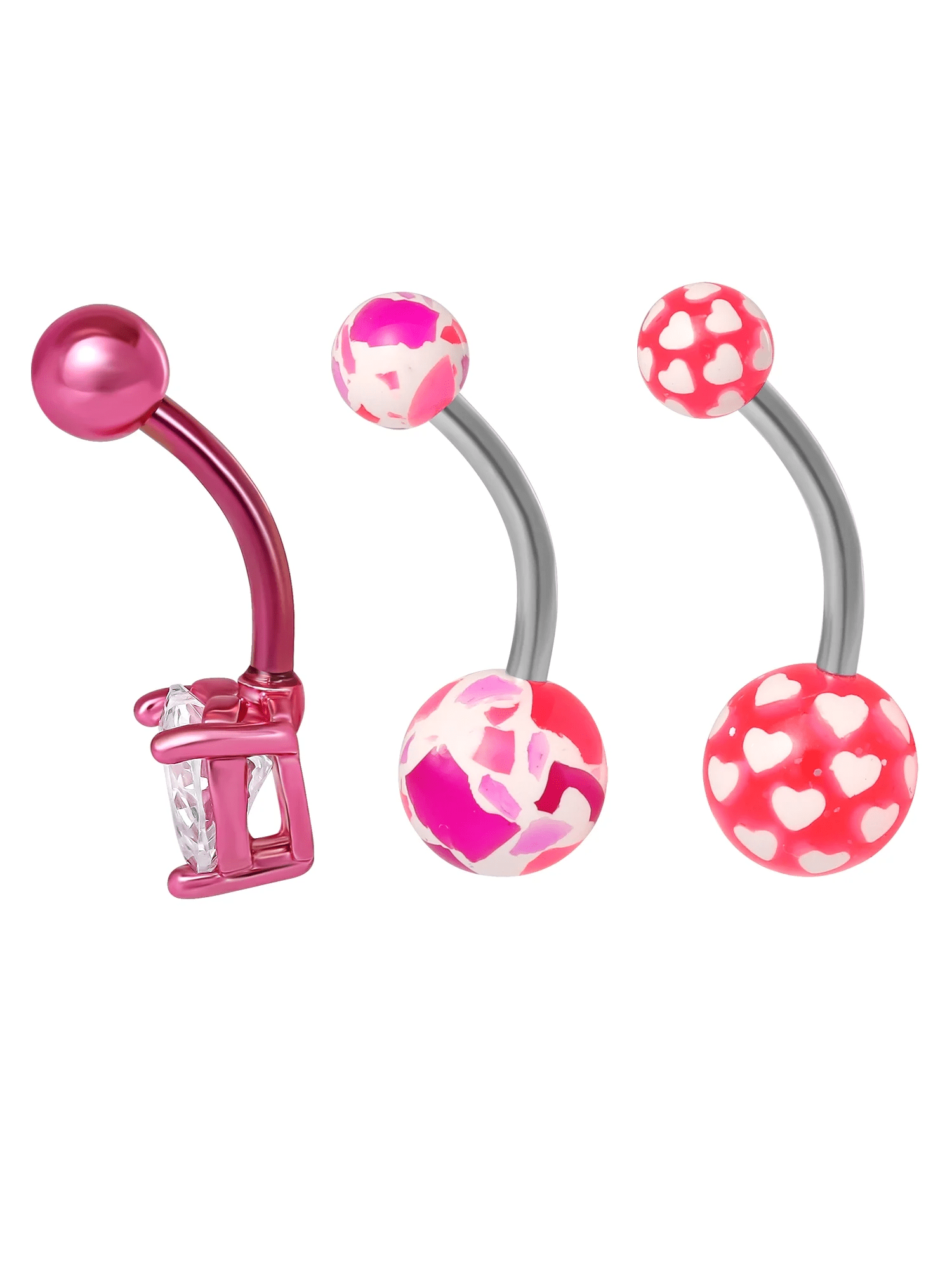 Women'S Stainless-Steel 14G Assorted Pink Belly Rings, 3 Pack - Image 3