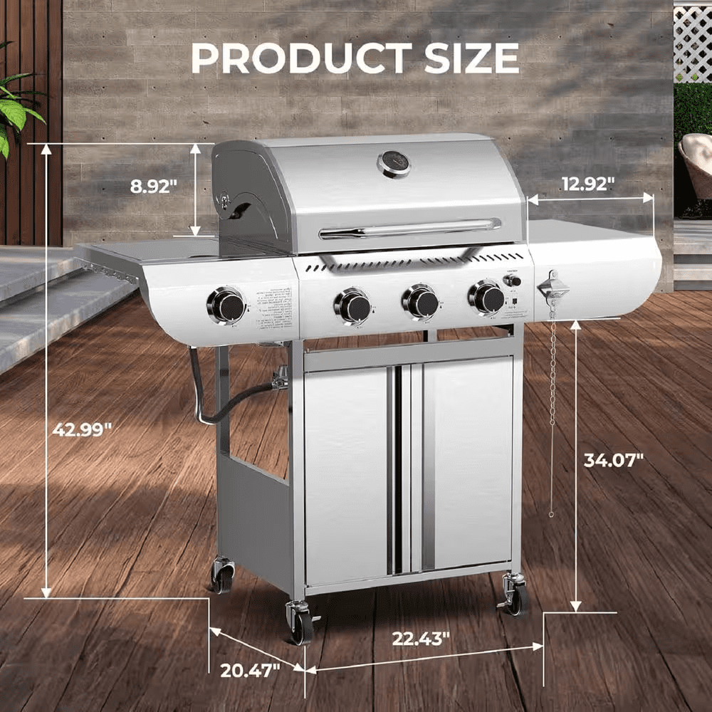 3-Burner Portable Stainless Steel Silver Propane Grill with Versatile Cooking System - Image 7