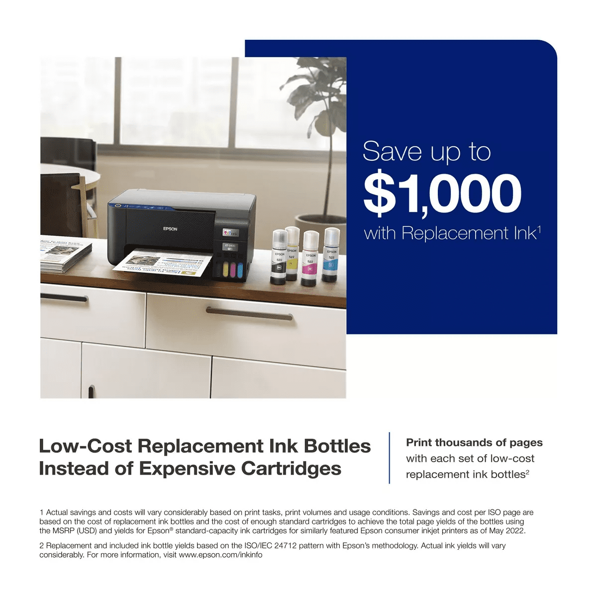 Epson Ecotank ET-2400 All-In-One Cartridge-Free Supertank Printer, Copier, Scanner - Black - Image 3