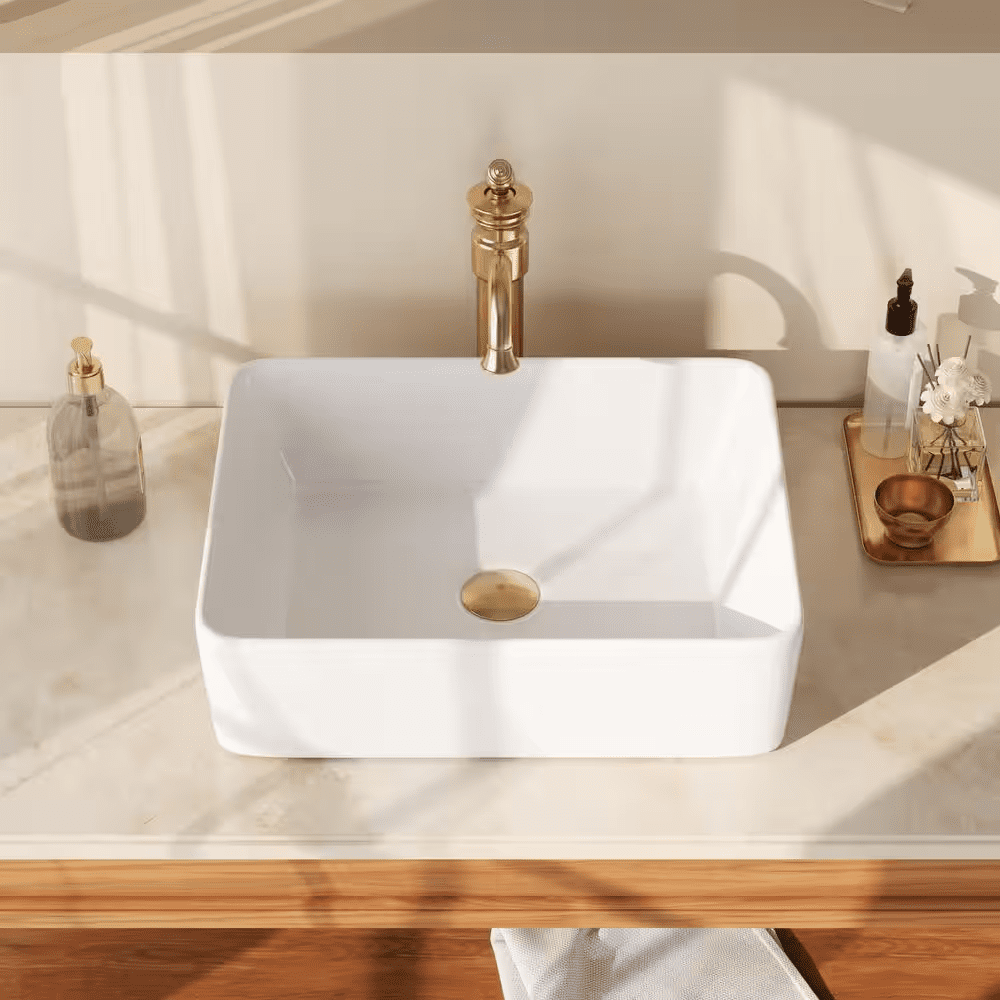 19 In. X 15 In. Rectangular Vessel Bathroom Sink in White Ceramic with Art Basin - Image 3