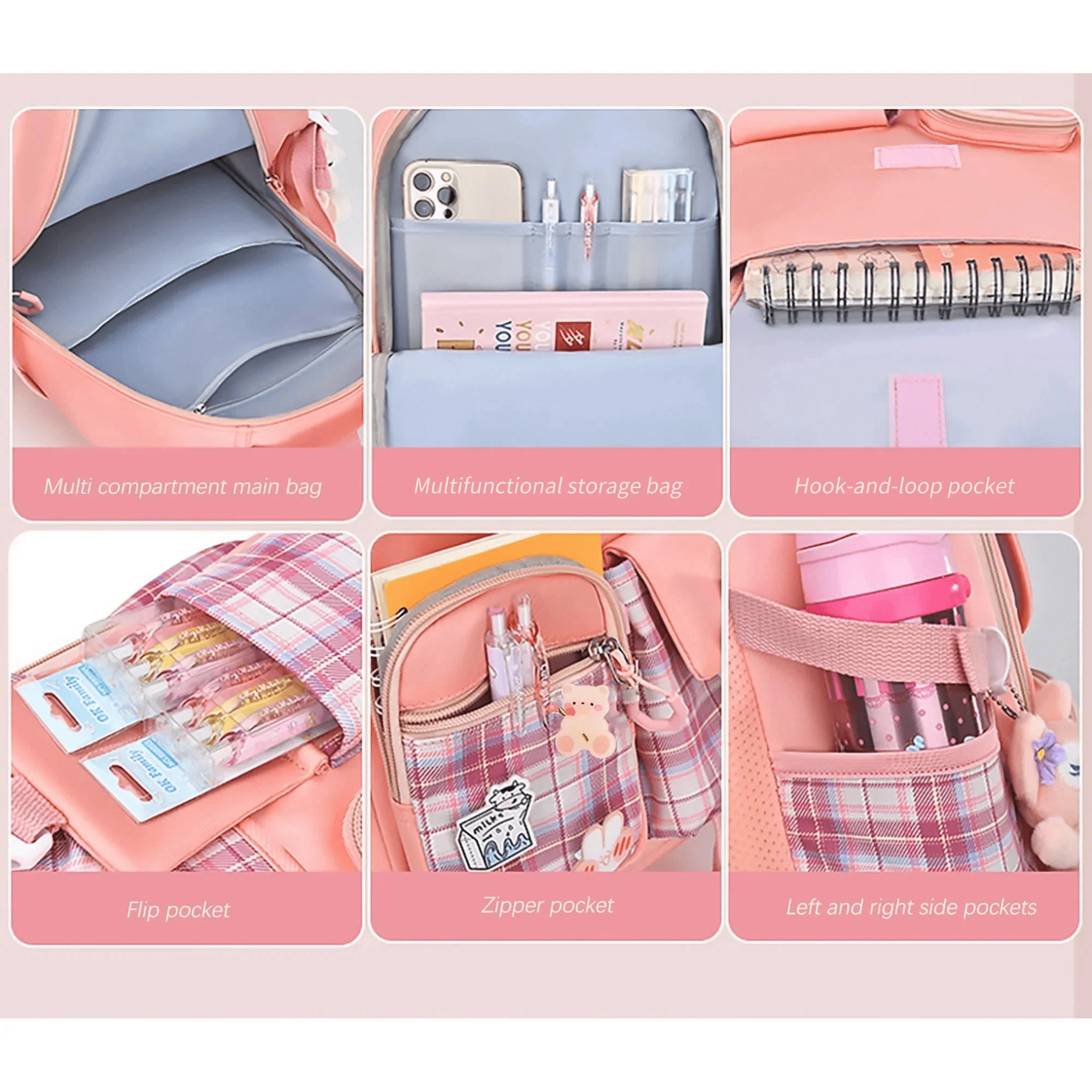 Girls School Backpacks,Fashion School Bag for Kids Teens,30L Waterproof Students Bookbags for Elementary Middle,Pink - Image 5