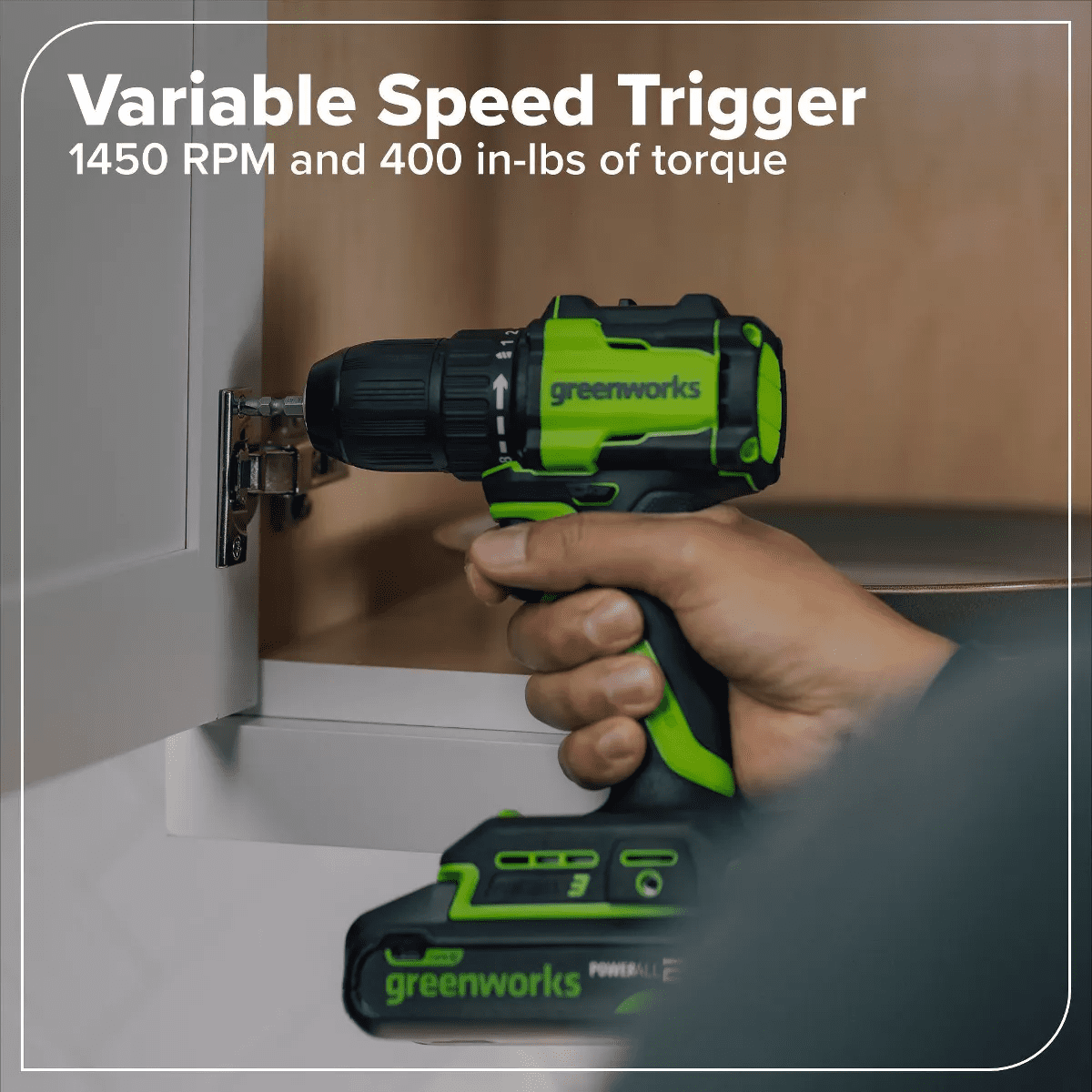 Greenworks POWERALL 24V Cordless Brushless Drill/Driver with 2Ah Battery and Charger - Image 3