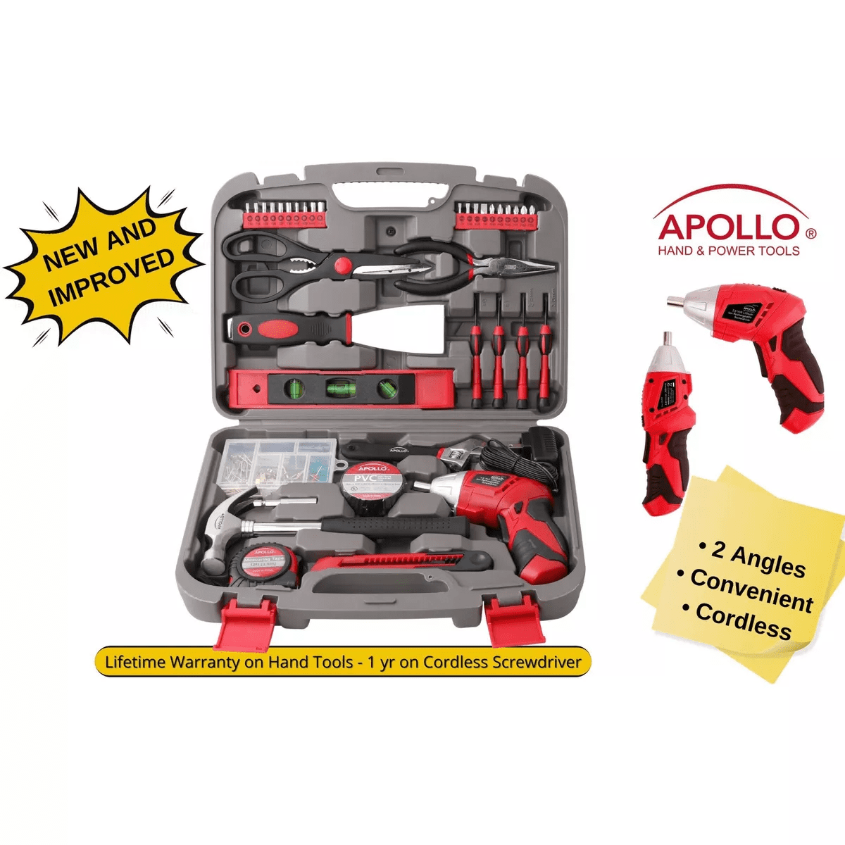 Apollo Tools 135Pc Household Tool Kit DT0773 Red: Chromed Steel Hand Tool Set with Carrying Case & Lifetime Warranty - Image 9