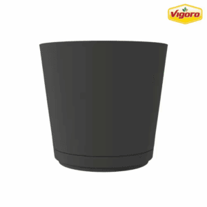 Kyra Medium Black Plastic round Planter with Attatched Saucer (12 In. L X 12 In. W X 10.98 In. H)