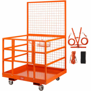Forklift Safety Cage Work Platform 43 X 45 In. 1400 Lbs. Forklift Work Platform with Wheels, Orange