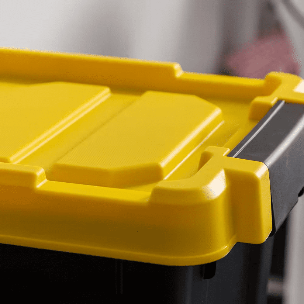 5 Gal. Heavy-Duty Stackable Storage Tote, Black with Yellow Lid (Set of 4) - Image 6