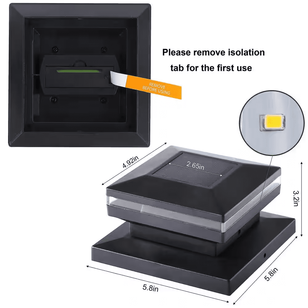 Outdoor Decorative Solar Post Lights, Warm White SMD LED Lighting for Patio 4X4,5X5 or 6X6 Wooden Post, Black (8-Pack) - Image 3