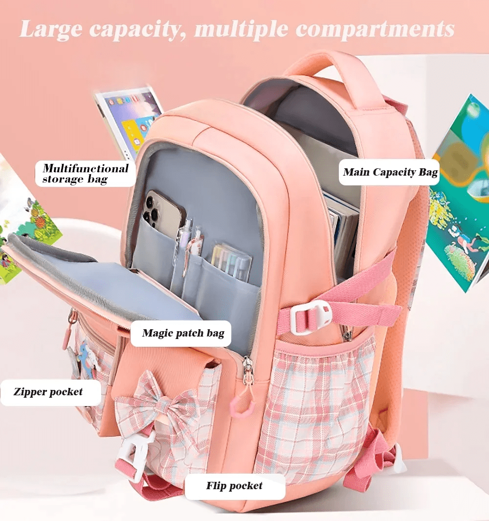 Girls School Backpacks,Fashion School Bag for Kids Teens,30L Waterproof Students Bookbags for Elementary Middle,Pink - Image 3