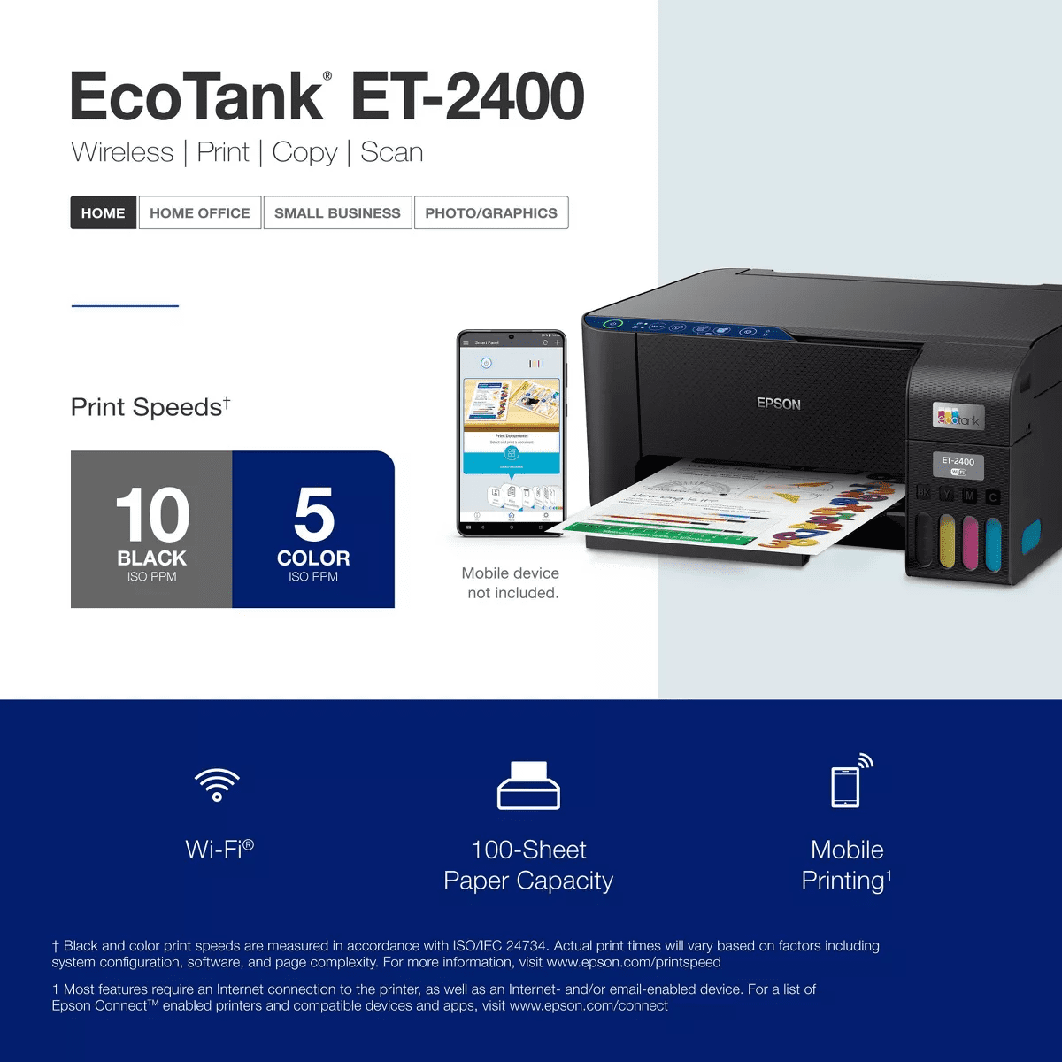 Epson Ecotank ET-2400 All-In-One Cartridge-Free Supertank Printer, Copier, Scanner - Black - Image 5