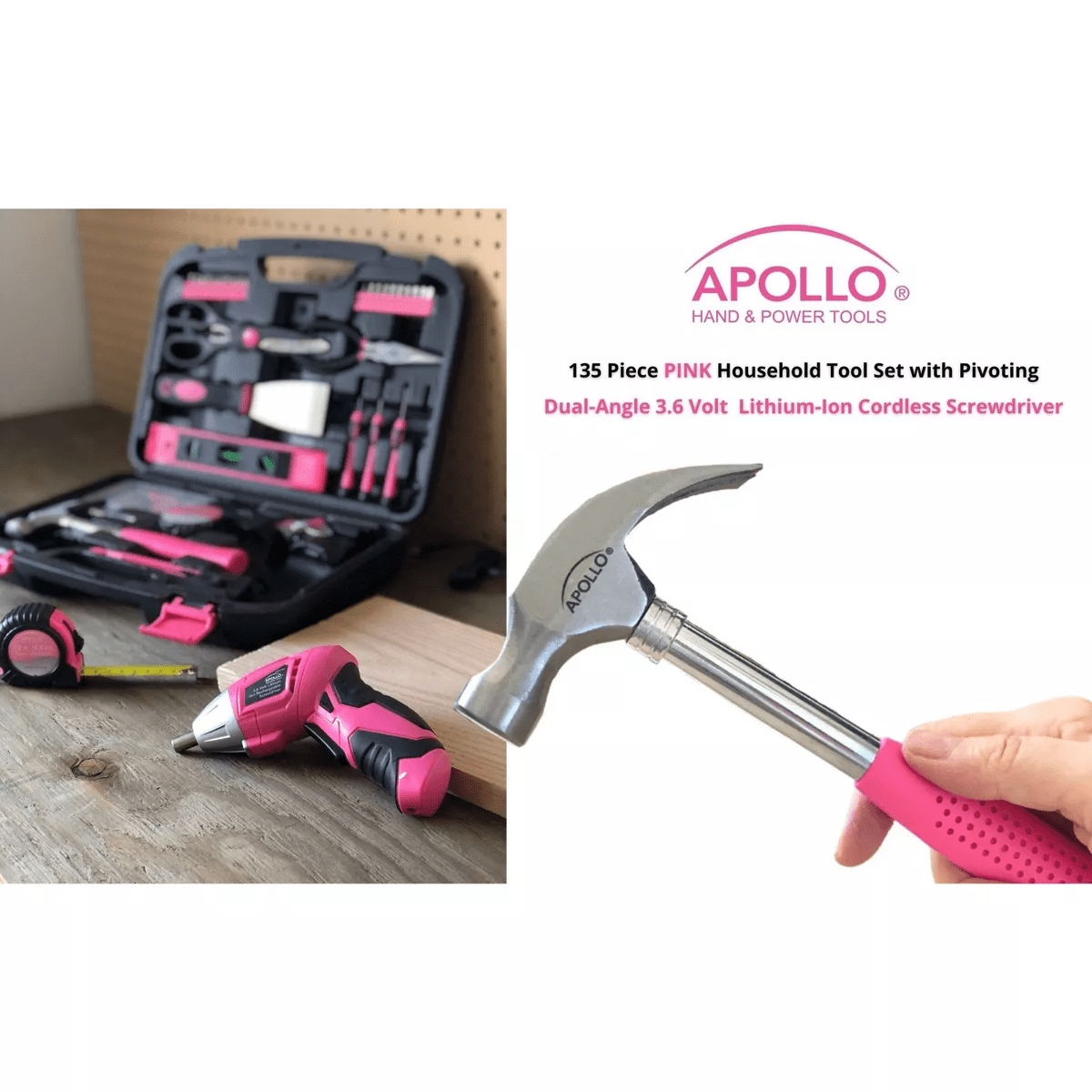 Apollo Tools 135Pc Household Tool Kit DT0773N1 Pink: Women'S Tool Set with Chrome-Plated & Carrying Case - Image 4