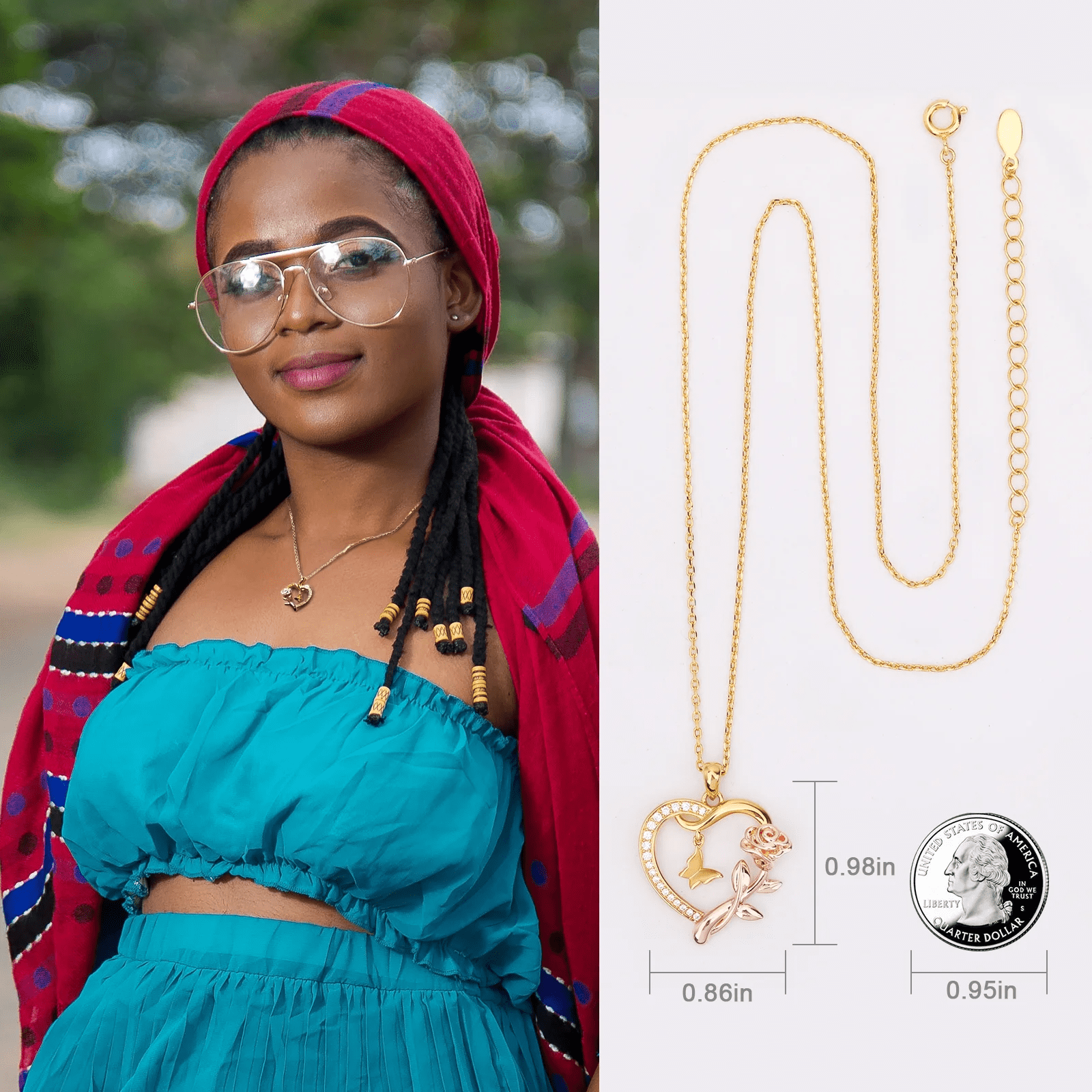 Heart Necklace for Women 14K Gold Plated CZ Romantic Rose and Butterfly Jewelry Gift for Women Birthday Valentine'S Day - Image 3