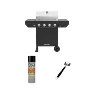 4-Burner Propane Gas Grill with BBQ Degreaser and Bristle Free Grill Brush Combo