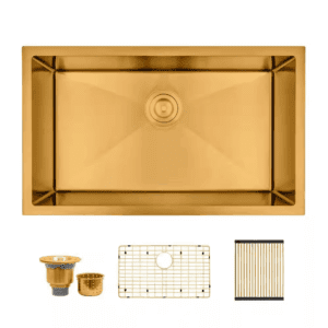 30 In. Undermount Single Bowl 16 Gauge Gold Stainless Steel Kitchen Sink with Accessories
