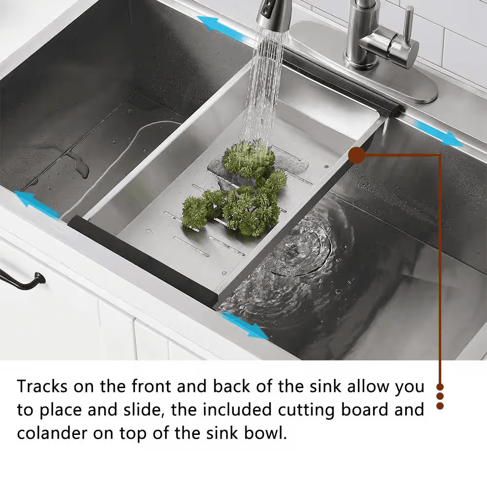 Stainless Steel 33 In. 2-Hole Single Bowl Drop-In Kitchen Sink with Bottom Grid and Basket Strainer - Image 5