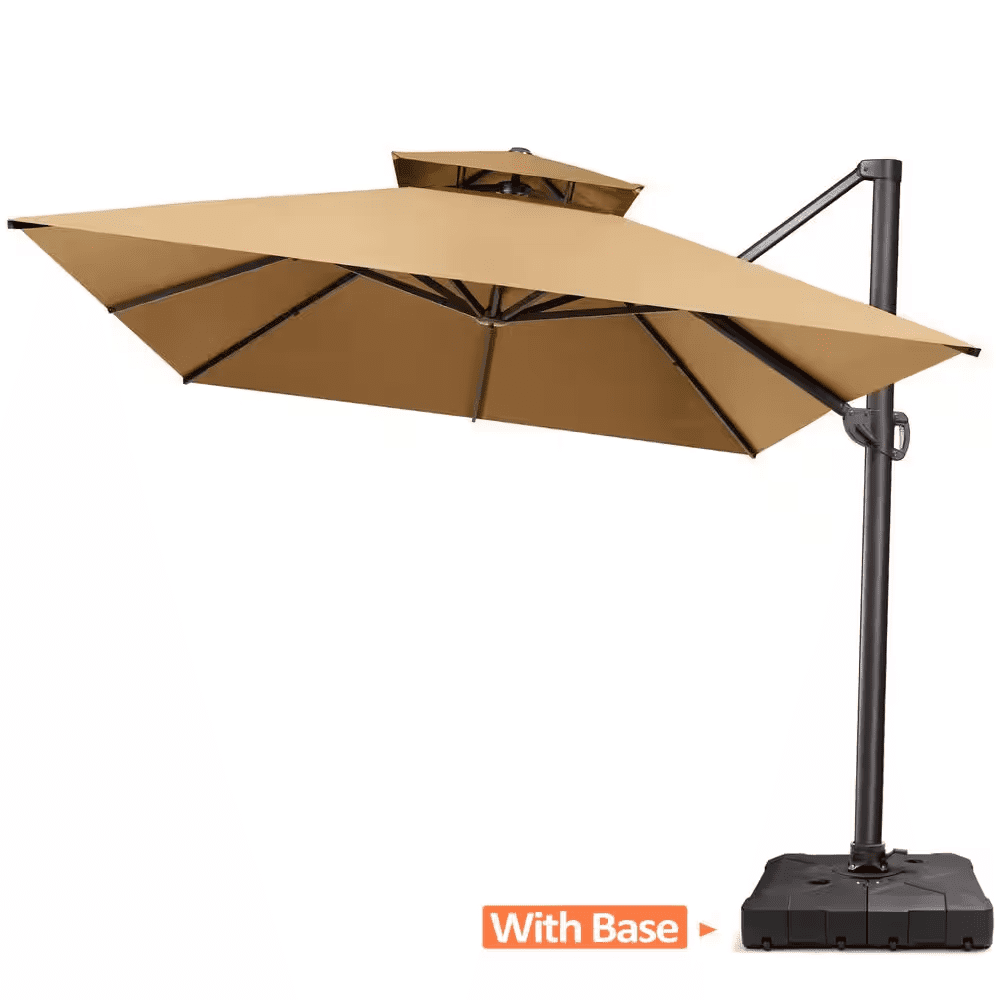 2-Tier 13 Ft. X 10 Ft. Rectangular Aluminum 360° Rotation Patio Cantilever Umbrella in Tan with 260 Lbs. Umbrella Base - Image 4