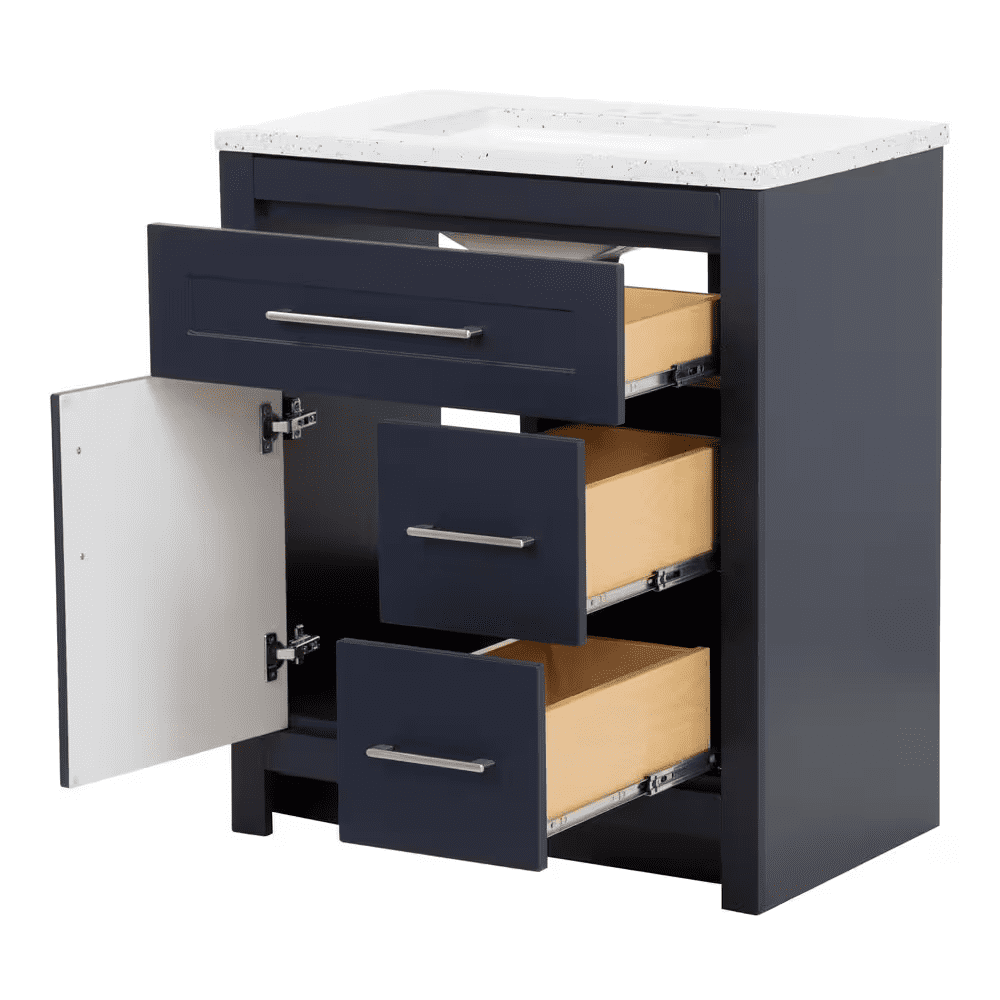 Clady 31 In. Single Sink Deep Blue Bath Vanity with Silver Ash Cultured Marble Top (Assembled) - Image 11