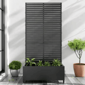 72 In. H X 35 In. W Rectanglar Black Outdoor Metal Privacy Screen Planter Box Wall Decor in Louvered Pattern