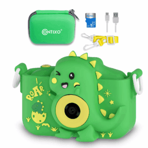 Contixo Kids Digital Camera, 1080P HD, Dual Lens, 4X Zoom, Games, Toddler Toy Gift for Boys Girls Ages 3-8- Green Dinosaur