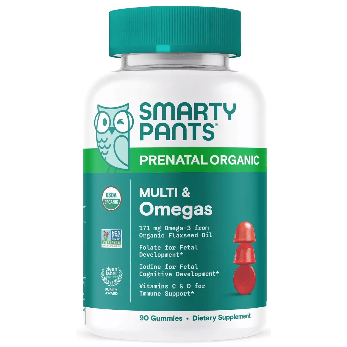 Smartypants Organic Prenatal Multi & Vegetarian Omega 3 & Folate Gummy Vitamins - 90 Ct