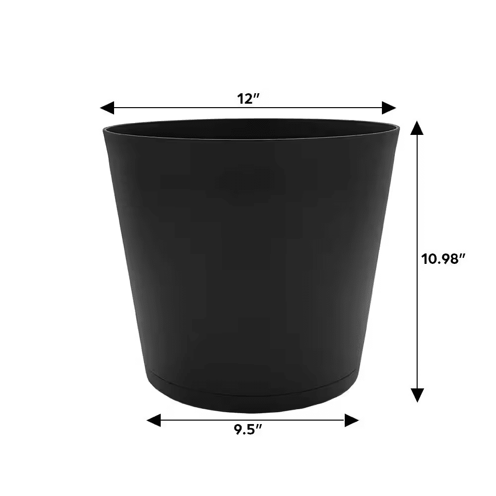 Kyra Medium Black Plastic round Planter with Attatched Saucer (12 In. L X 12 In. W X 10.98 In. H) - Image 4