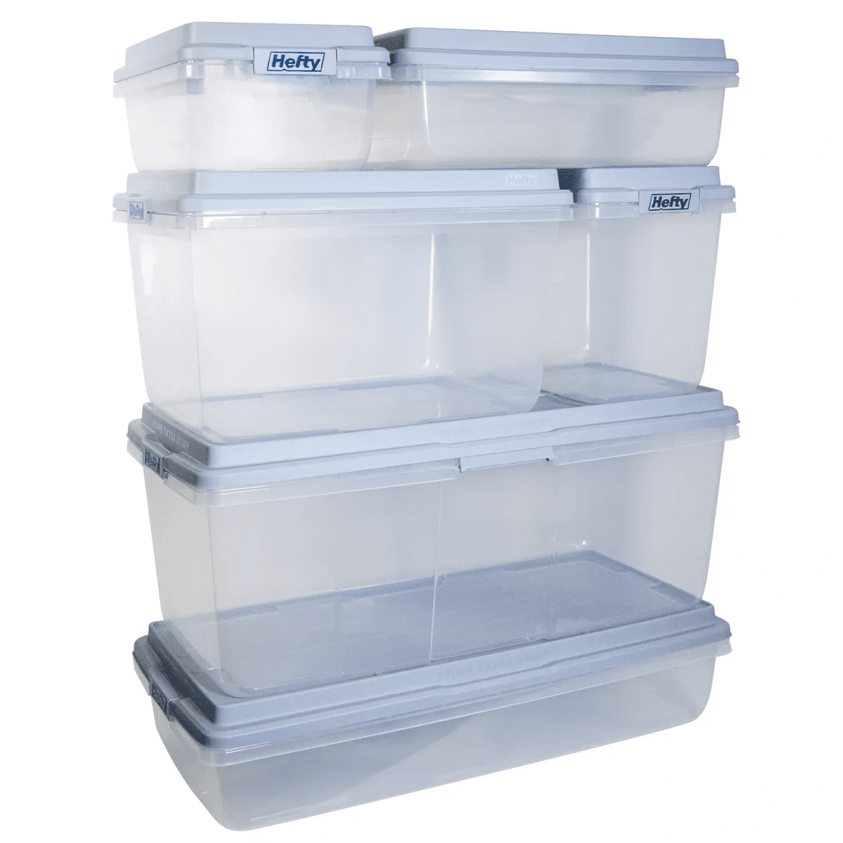 Hefty 72Qt Clear Hi-Rise Storage Bin with Stackable Lid Gray: Plastic Utility Tubs, Locking Handles, Snap Closure - Image 7