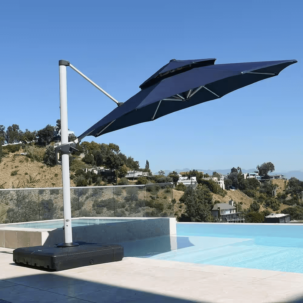 11 Ft. Octagon High-Quality Aluminum Cantilever Outdoor Patio Umbrella with Base, Navy Blue - Image 11
