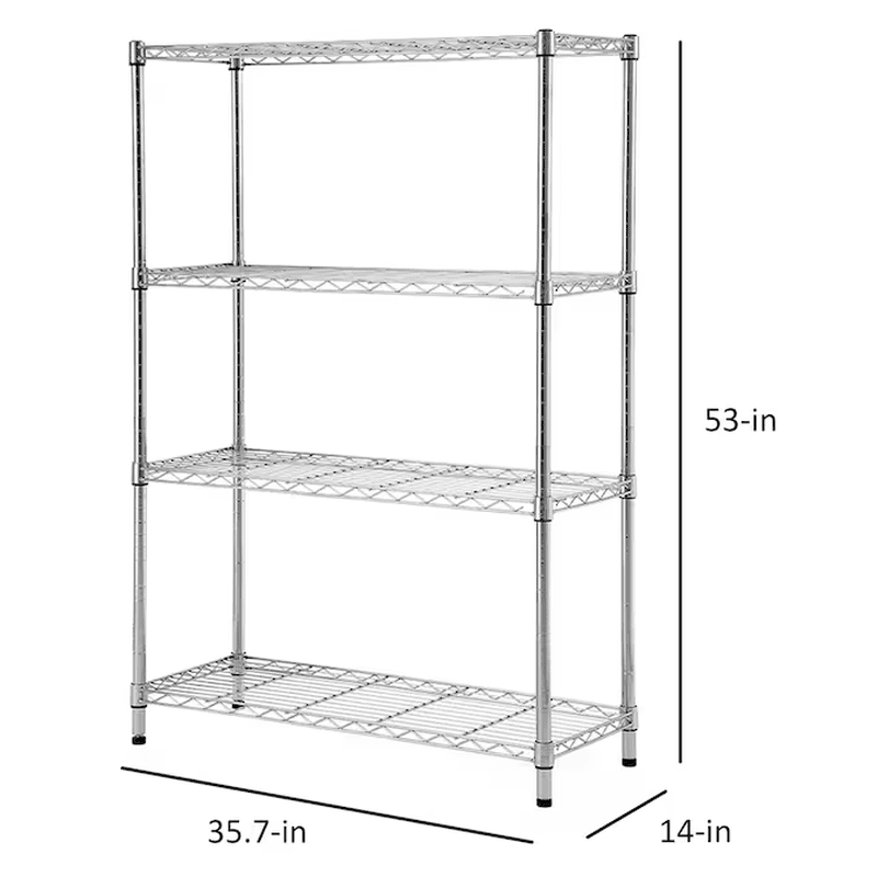 4 -Tier Chrome Metal Utility Shelving Unit with Wire Shelves ( 35.7-In W X 14-In D X 53-In H ) - Image 17