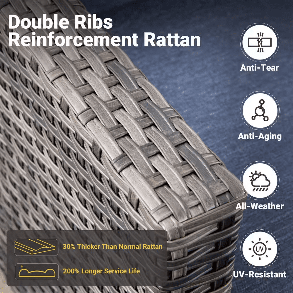 New Vultros Gray 5-Piece Wicker Outdoor Patio Conversation Seating Set with Blue Cushions - Image 8