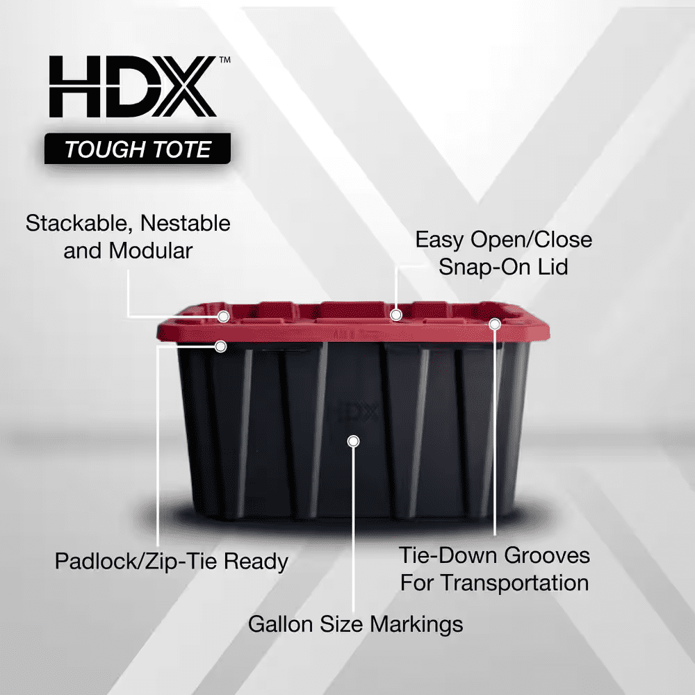27 Gal. Tough Storage Tote in Black and Red - Image 2