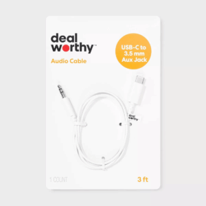 3' USB-C to AUX Cable - Dealworthy™ White: Male-To-Male Adapter, 3.5Mm Jack Connection